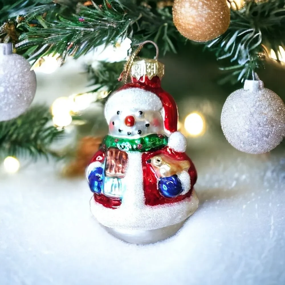 Santa Snowman Bird House Christmas Dove Blown Glass Ornament Thomas Pacconi 2002